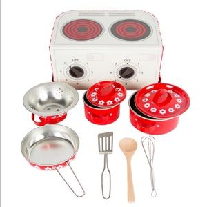 NWT Red Daisies Cooking Set/Lunch Box Set with Pots and Utensils